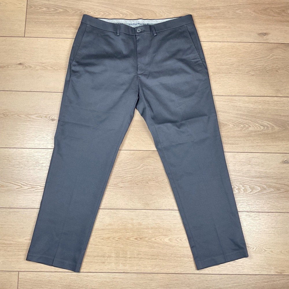 Haggar Iron Free Premium Khaki Mens 36x30 Straight Fit Charcoal Grey‎ Pants